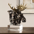 Moose Bust, Sculpture de Uttermost en acabado Tarnished bronze with gleaming gold antlers on crystal base