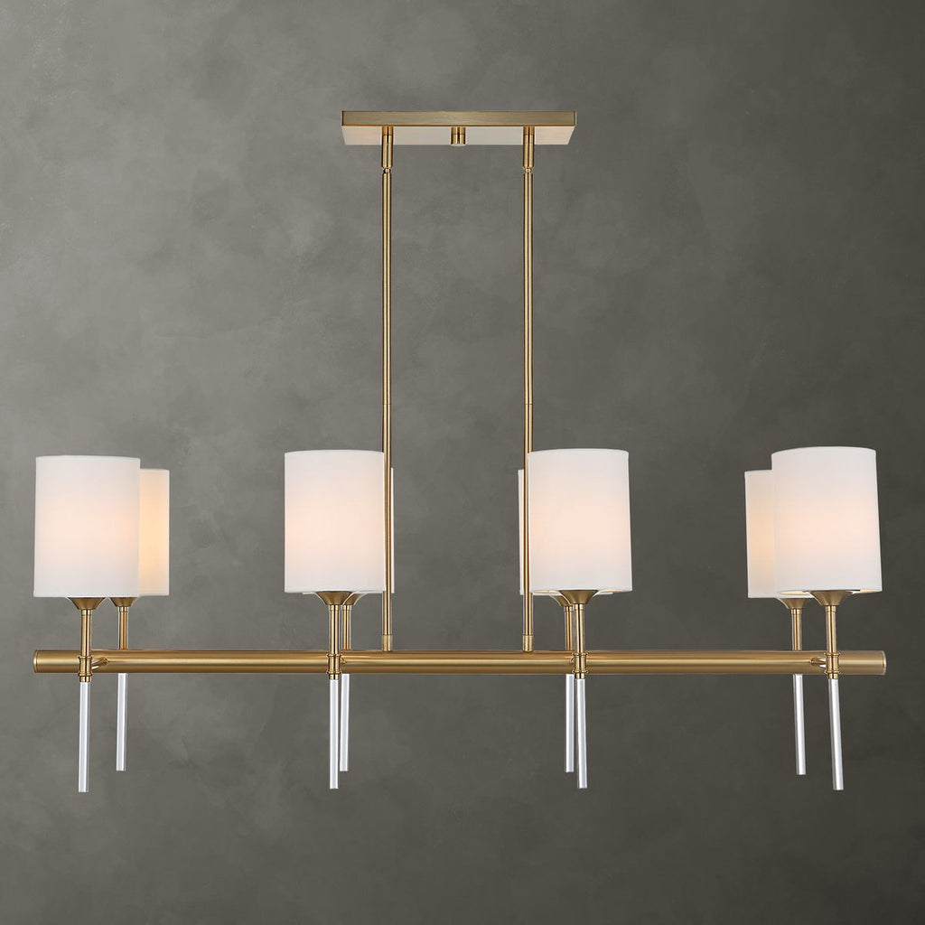 Awyr, 8 Lt Chandelier de Uttermost en acabado Warm brass finish, clear acrylic accents, white silken shades