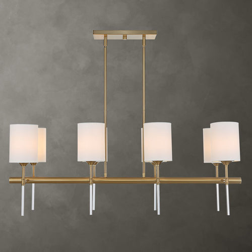 Awyr, 8 Lt Chandelier de Uttermost en acabado Warm brass finish, clear acrylic accents, white silken shades