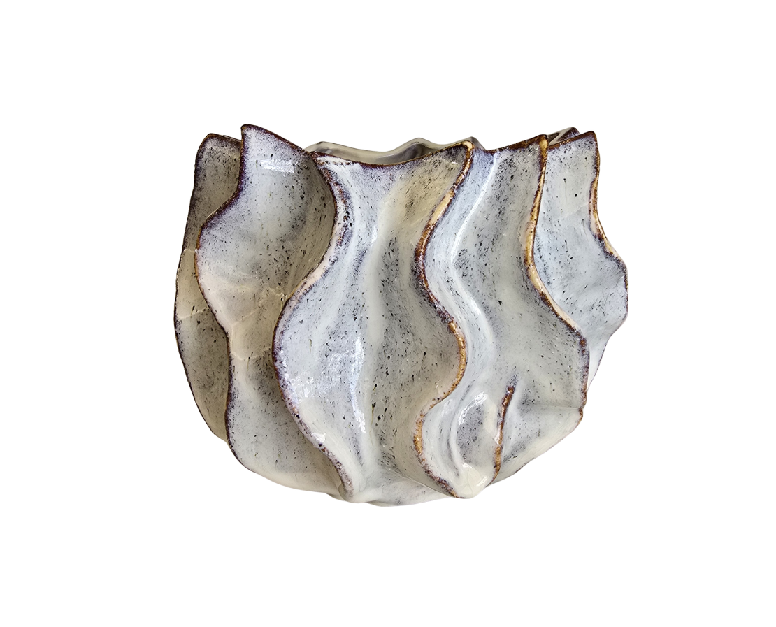 JARRON CERAMICA CHICO ONDAS BLANCO-CAFE