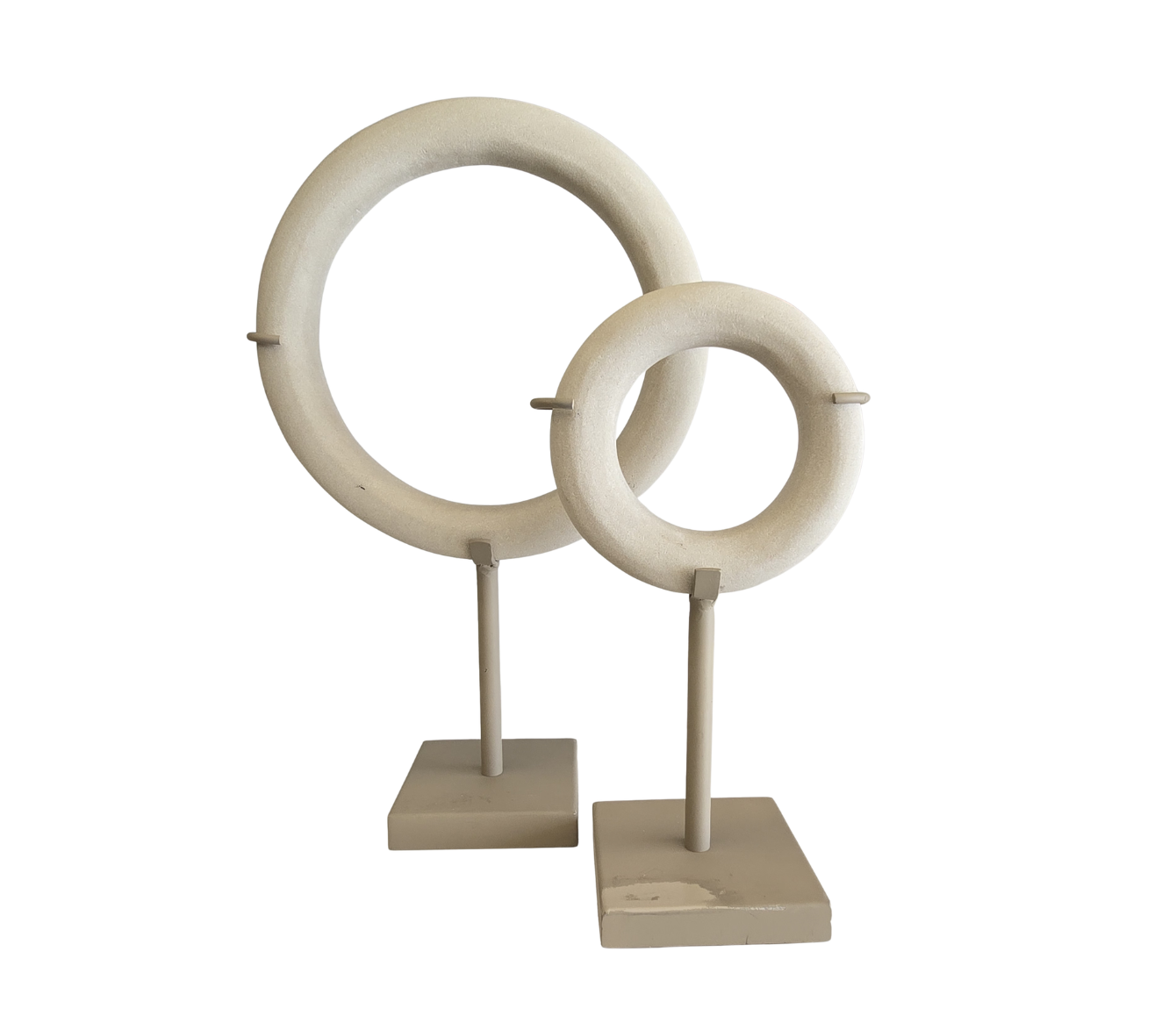 ESCULTURA CIRCULO BEIGE DE METAL CON CERÁMICA