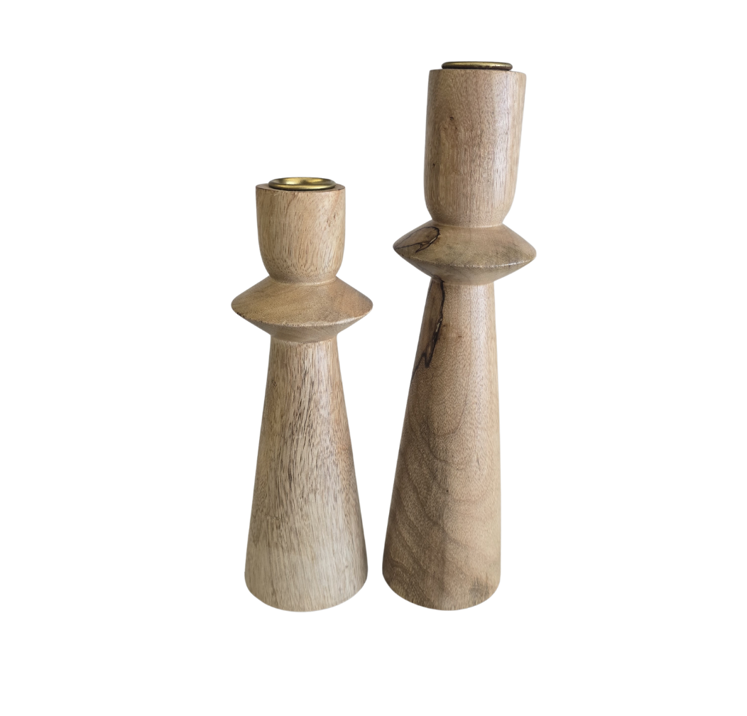 SET 2 PORTAVELAS MADERA CONICO