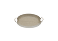 BANDEJA OVALADA BLANCA CON  METAL DORADO MARTILLADO
