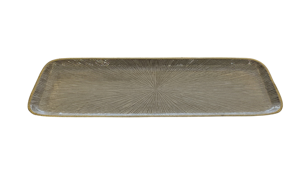 BANDEJA LARGA CERAMICA BLANCO-DORADO