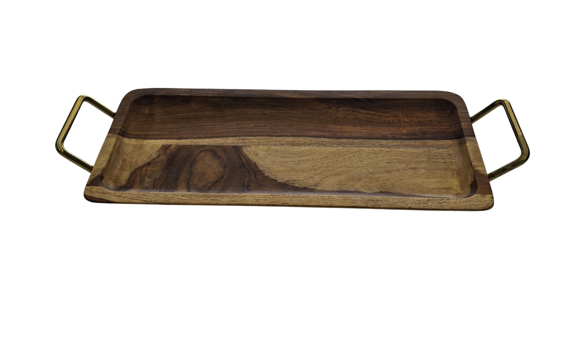 BANDEJA RECTANGULAR MADERA ASAS DE METAL