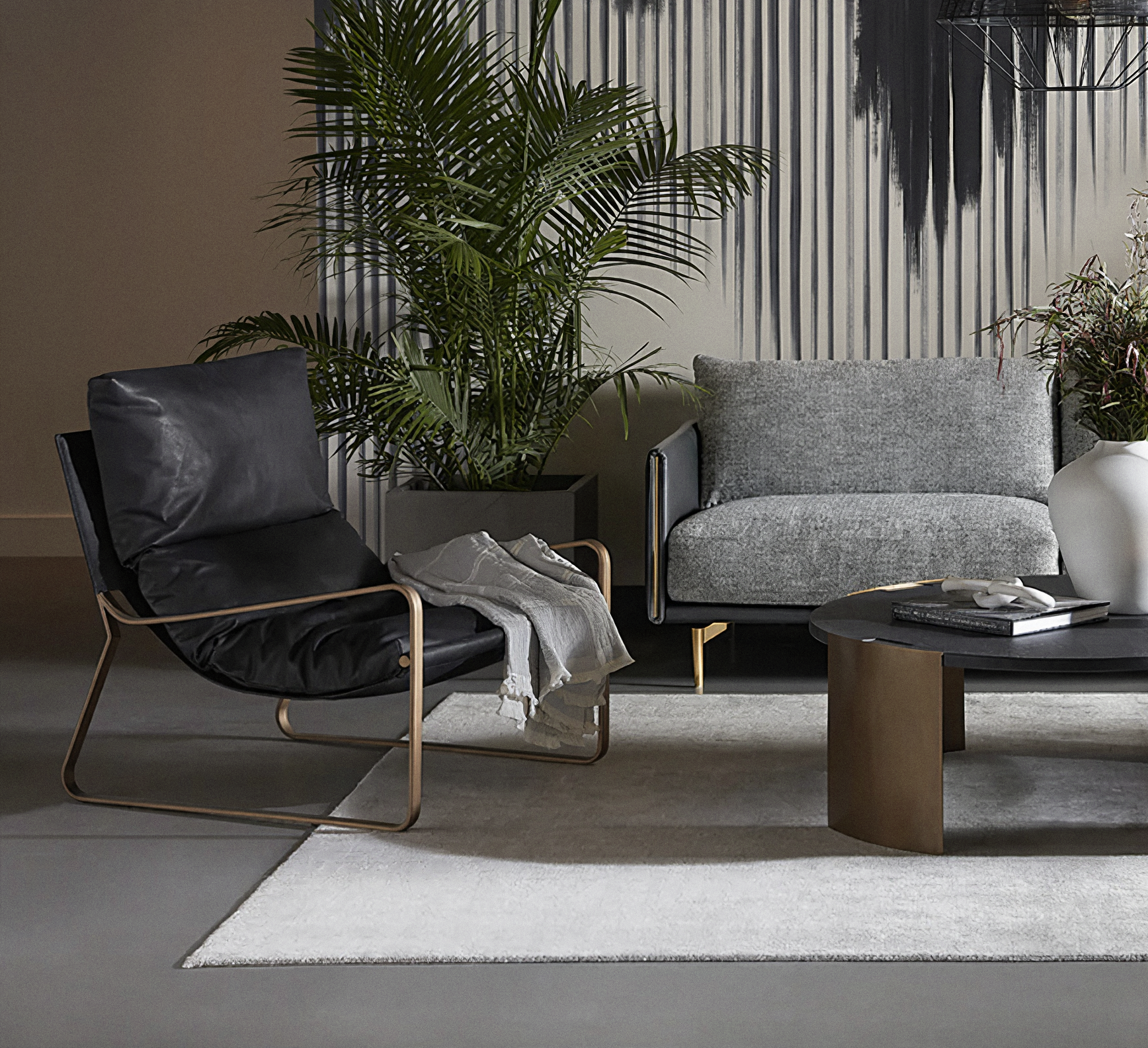 ZANCOR LOUNGE CHAIR - ANTIQUE BRASS BLACK