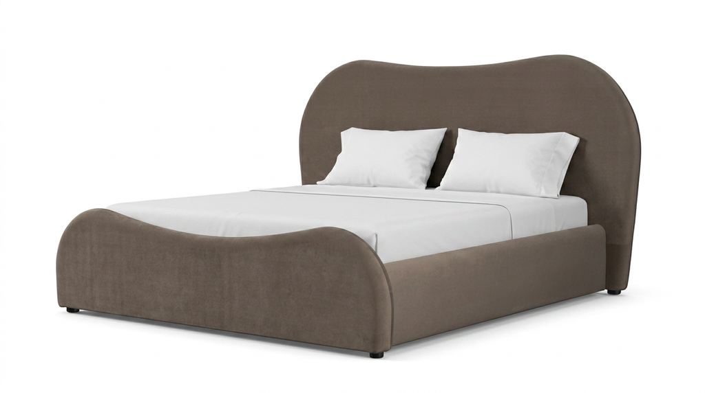 Olivia King Bed de Alder & Tweed en acabado Sable Drift fabric; solid oak and engineered wood